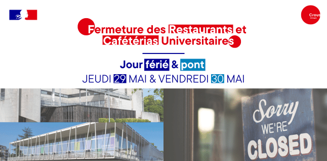 Fermeture des Restaurants et Cafétérias Universitaires - Jour férié du 29 mai 2025 1 Visuel Site Fermeture des Restaurants Greve